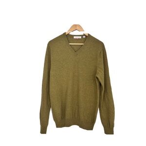 Uniqlo Olive Green Cashmere V-Neck Sweater Size large pullover